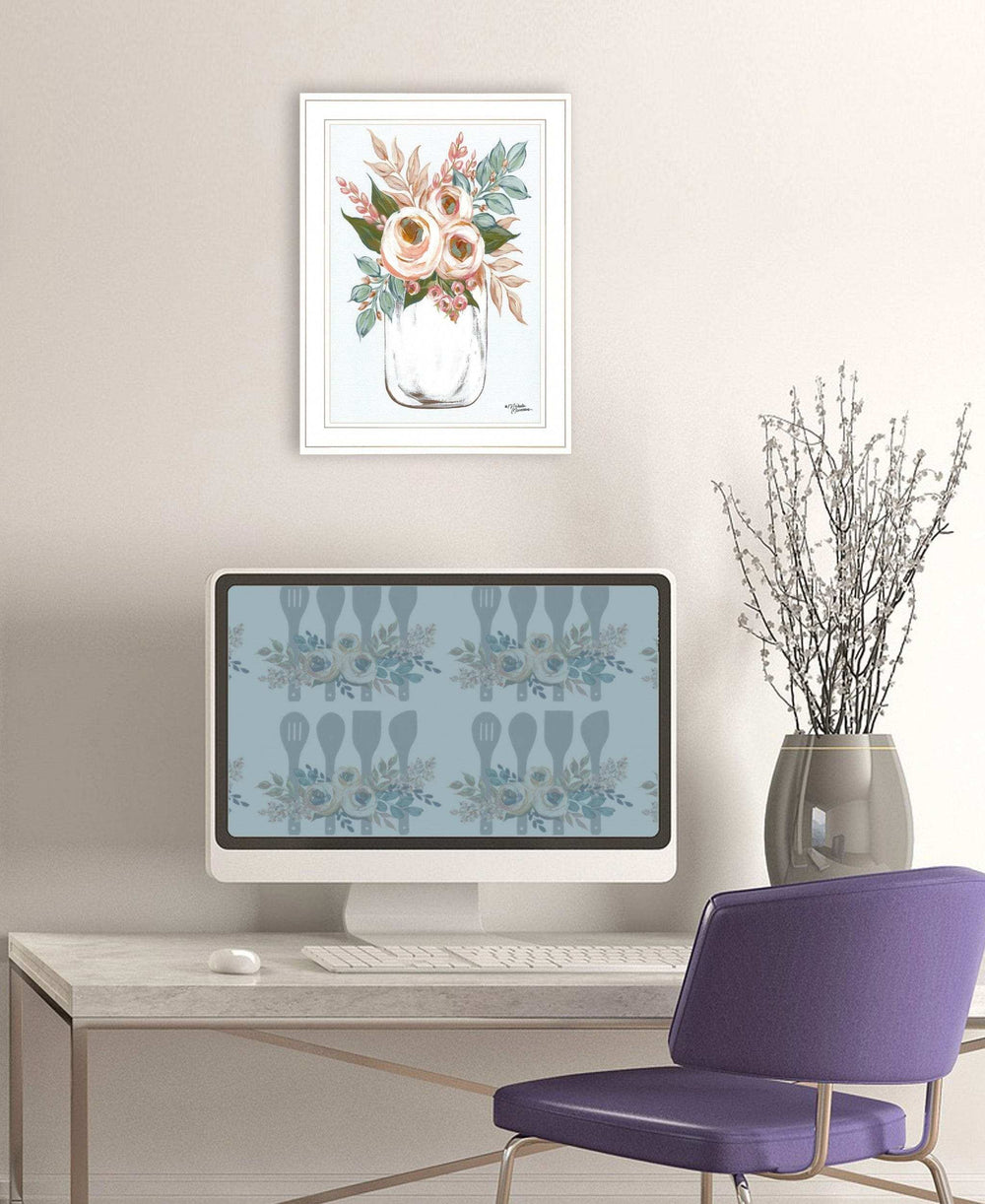 Floral Jar 1 White Framed Print Wall Art - Homeroots - Flyclothing LLC