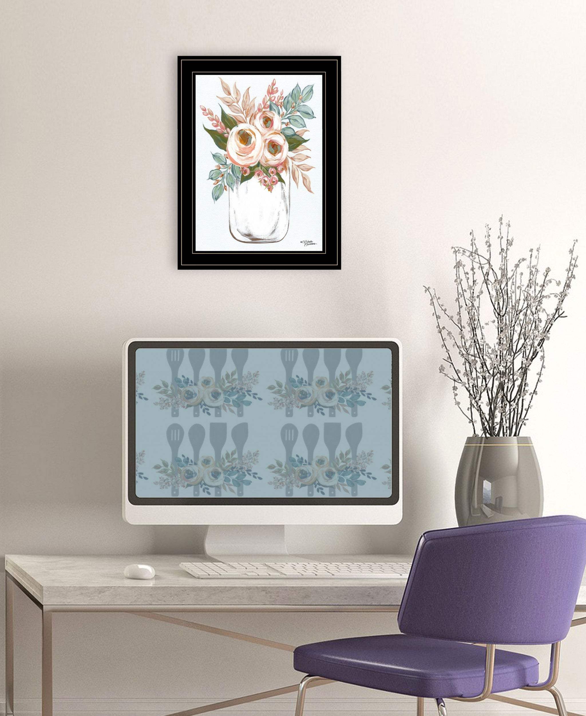 Floral Jar 2 Black Framed Print Wall Art - Homeroots - Flyclothing LLC