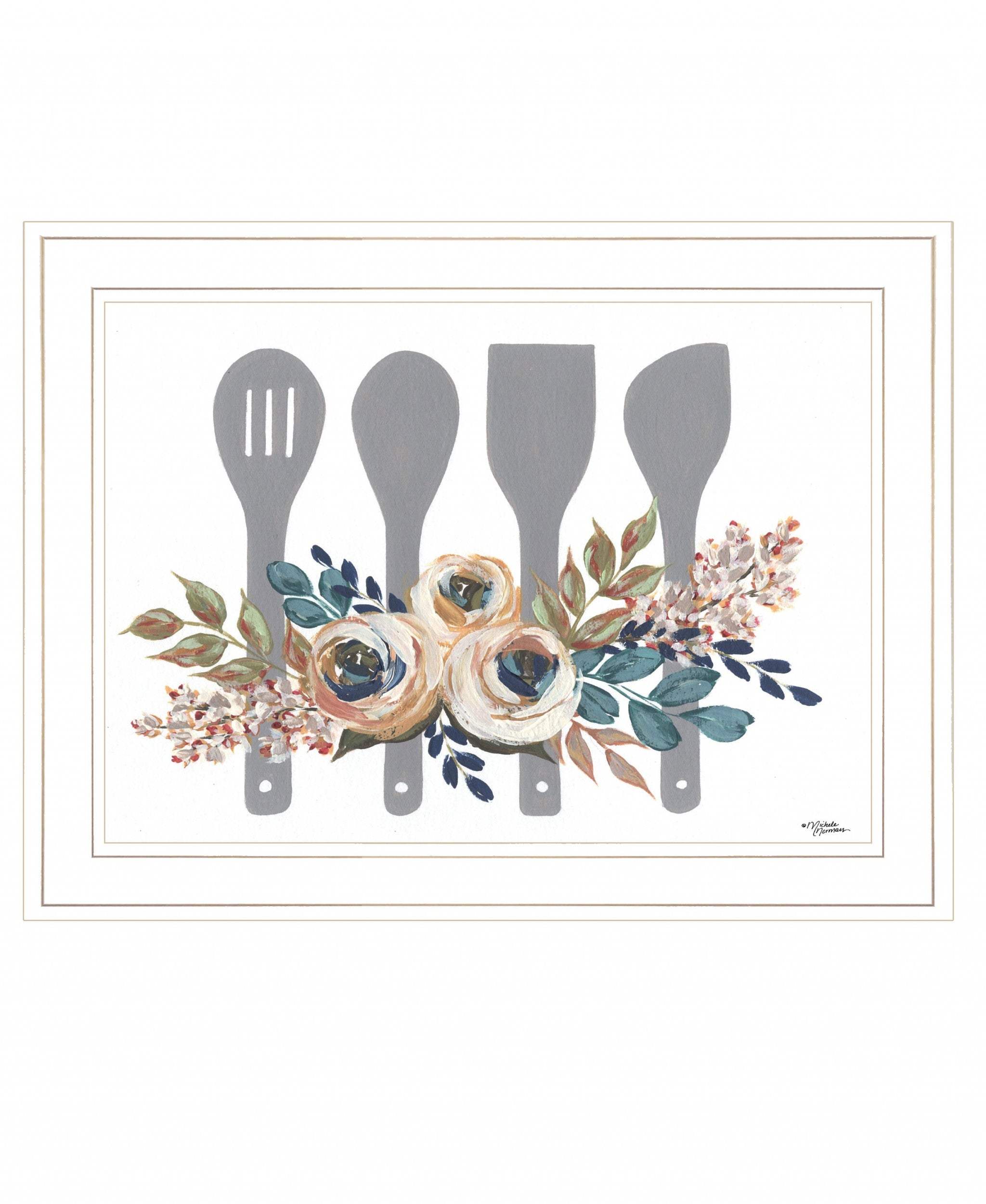 Fall Floral Baking Utensils 1 White Framed Print Kitchen Wall Art - Homeroots - Flyclothing LLC
