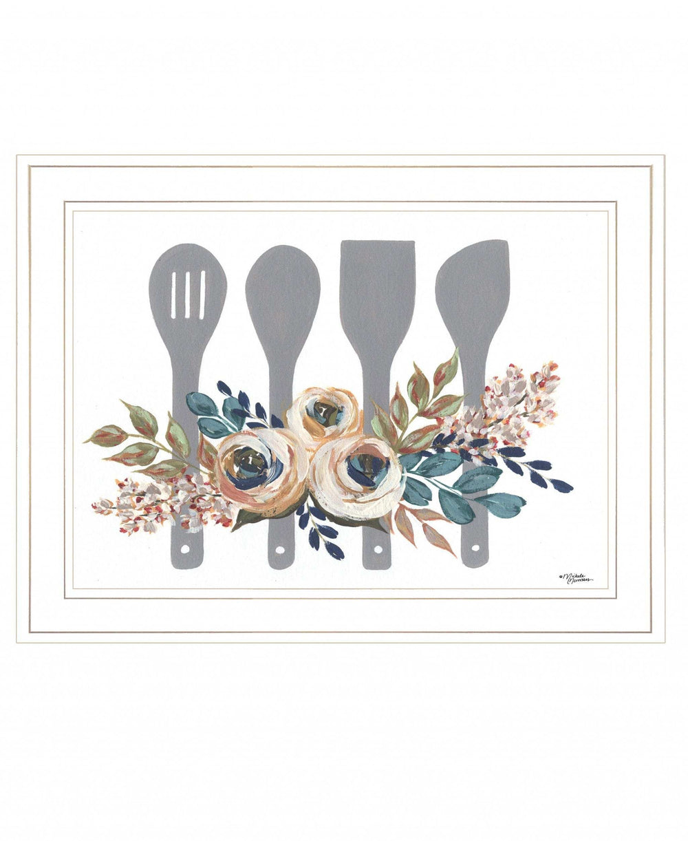 Fall Floral Baking Utensils 1 White Framed Print Kitchen Wall Art - Homeroots - Flyclothing LLC