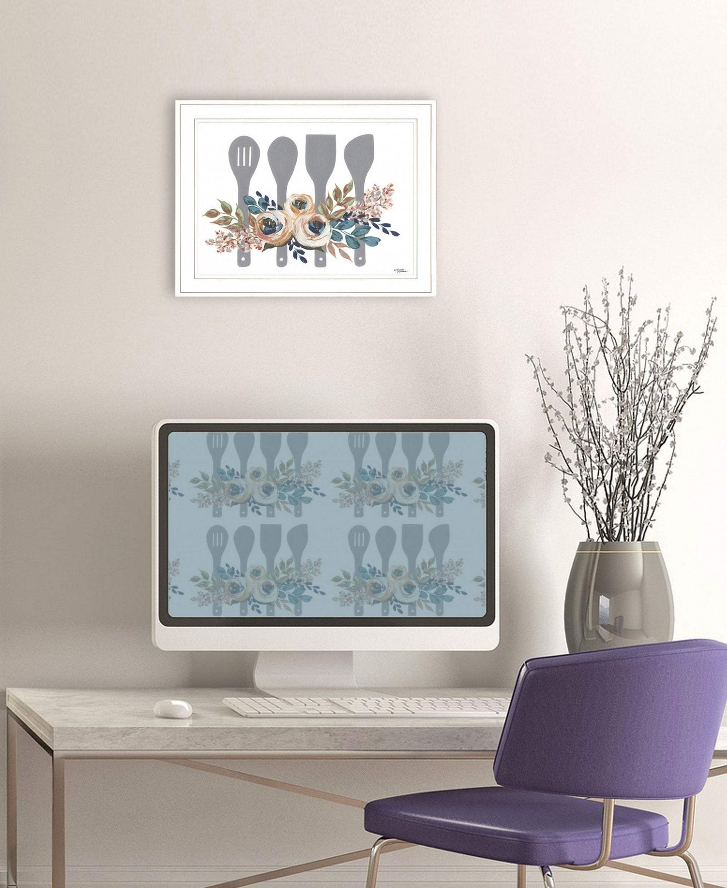 Fall Floral Baking Utensils 1 White Framed Print Kitchen Wall Art - Homeroots - Flyclothing LLC