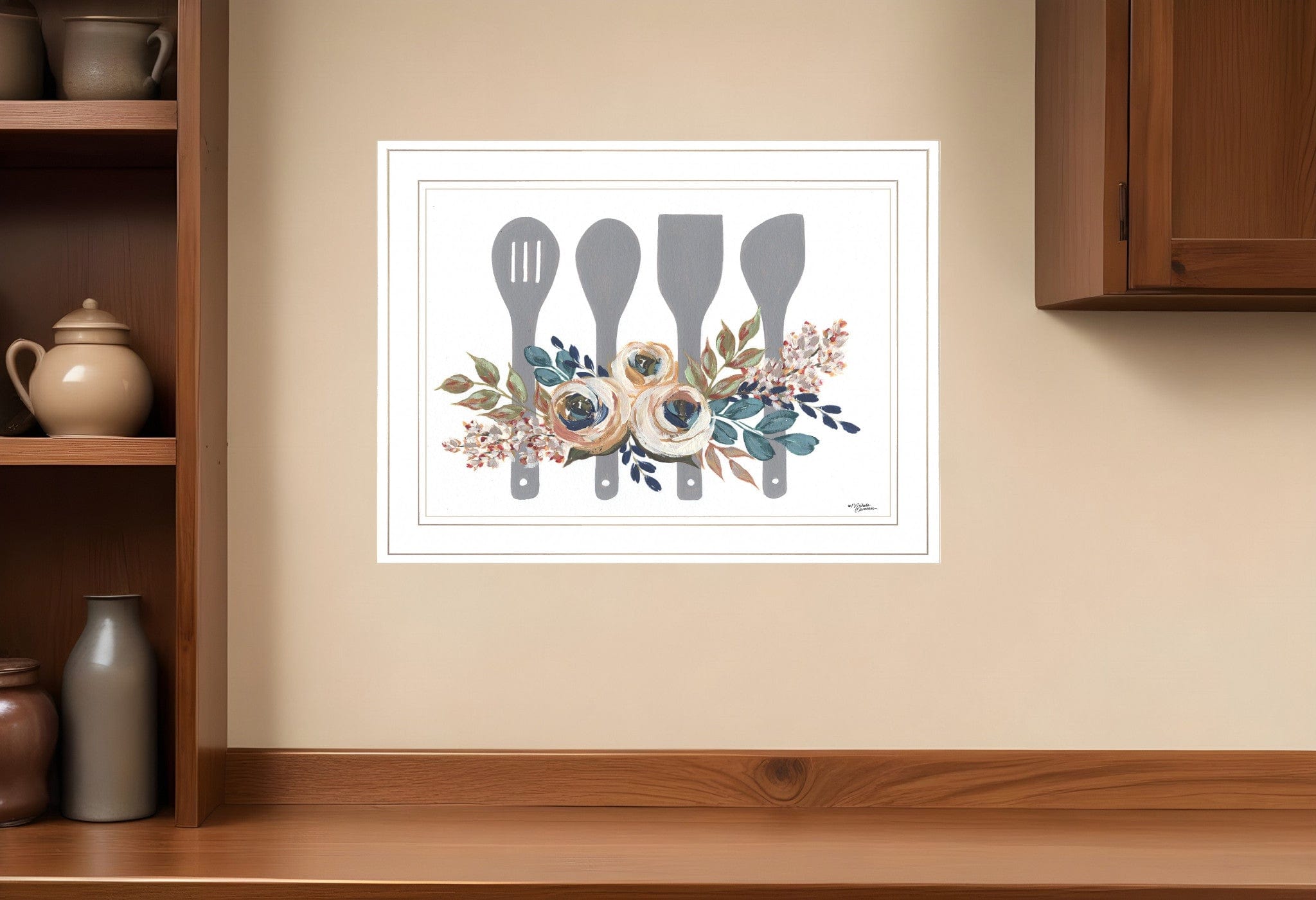 Fall Floral Baking Utensils 1 White Framed Print Kitchen Wall Art - Homeroots
