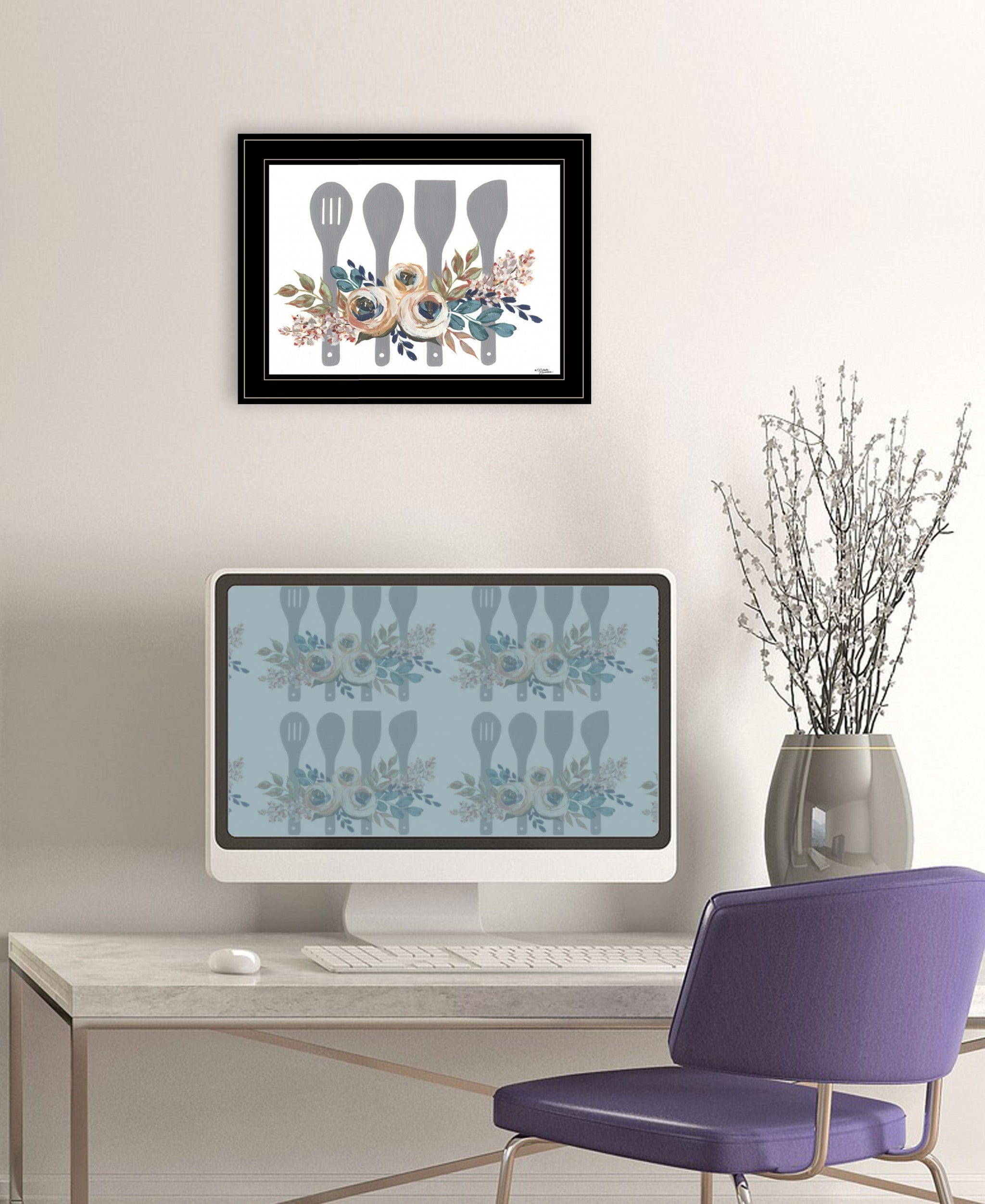 Fall Floral Baking Utensils 2 Black Framed Print Kitchen Wall Art - Homeroots