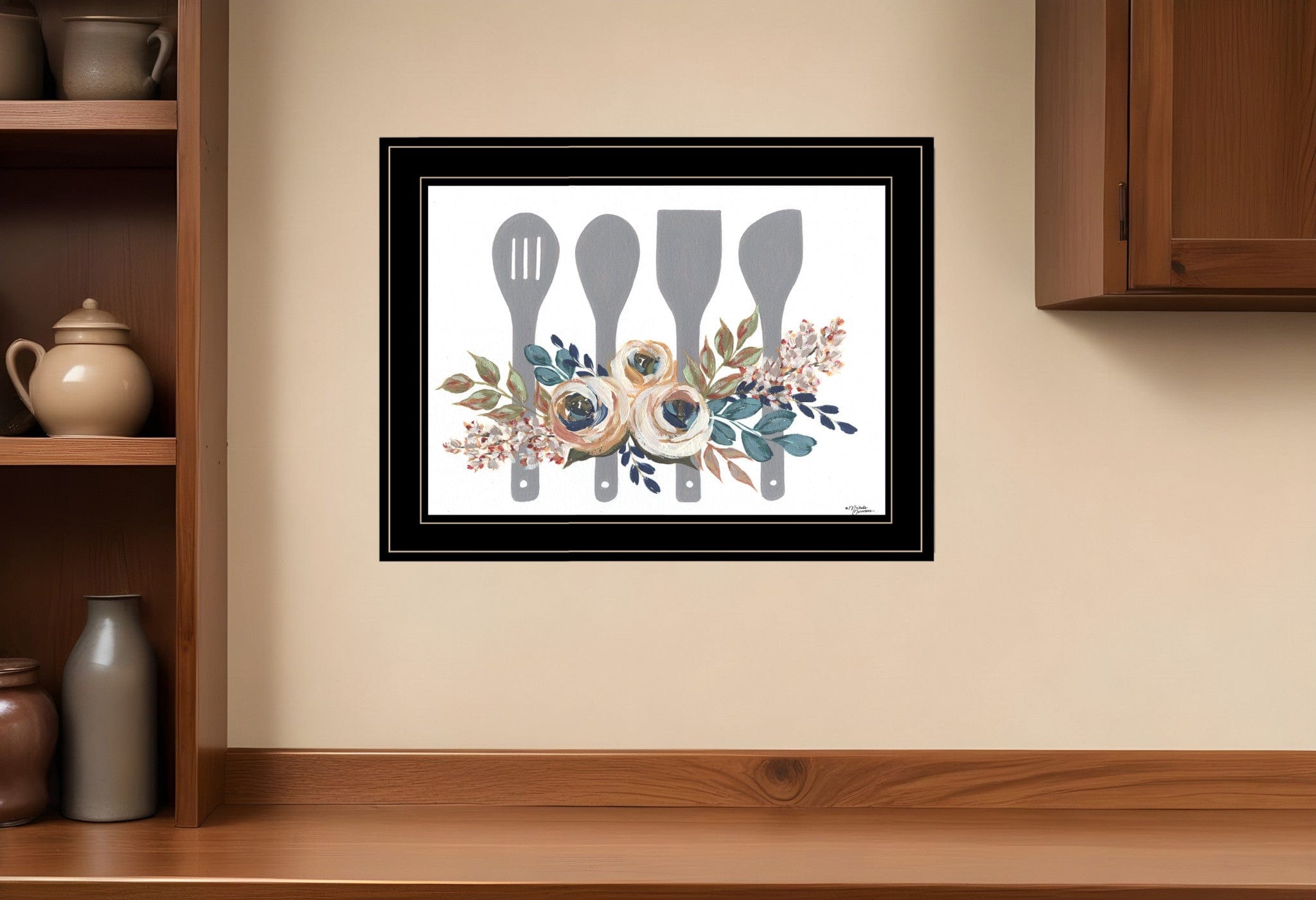 Fall Floral Baking Utensils 2 Black Framed Print Kitchen Wall Art - Homeroots