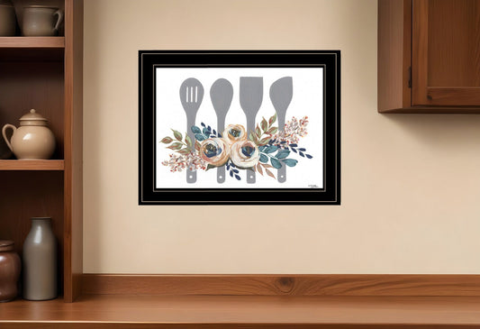Fall Floral Baking Utensils 2 Black Framed Print Kitchen Wall Art - Homeroots