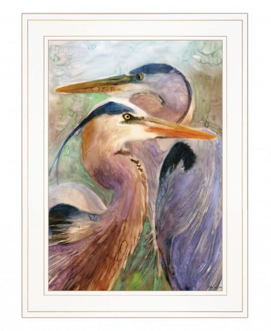 Blue Heron Duet 1 White Framed Print Wall Art - Homeroots