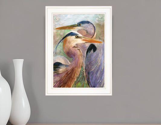 Blue Heron Duet 1 White Framed Print Wall Art - Homeroots