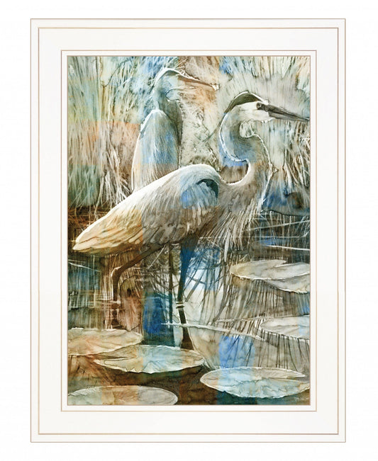 Marsh Herons I 1 White Framed Print Wall Art - Homeroots