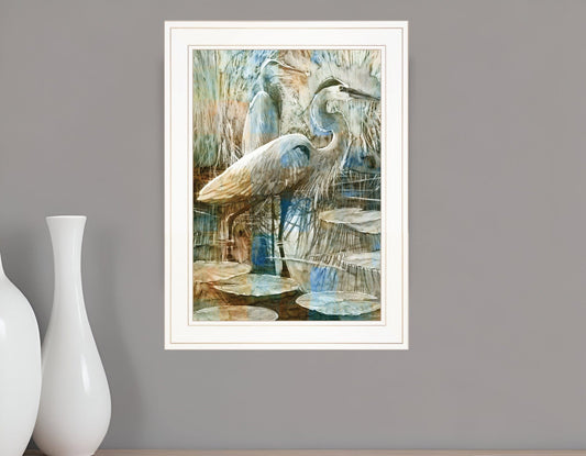 Marsh Herons I 1 White Framed Print Wall Art - Homeroots