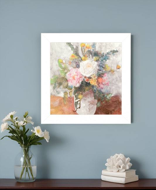 Table Bouquet 2 White Framed Print Wall Art