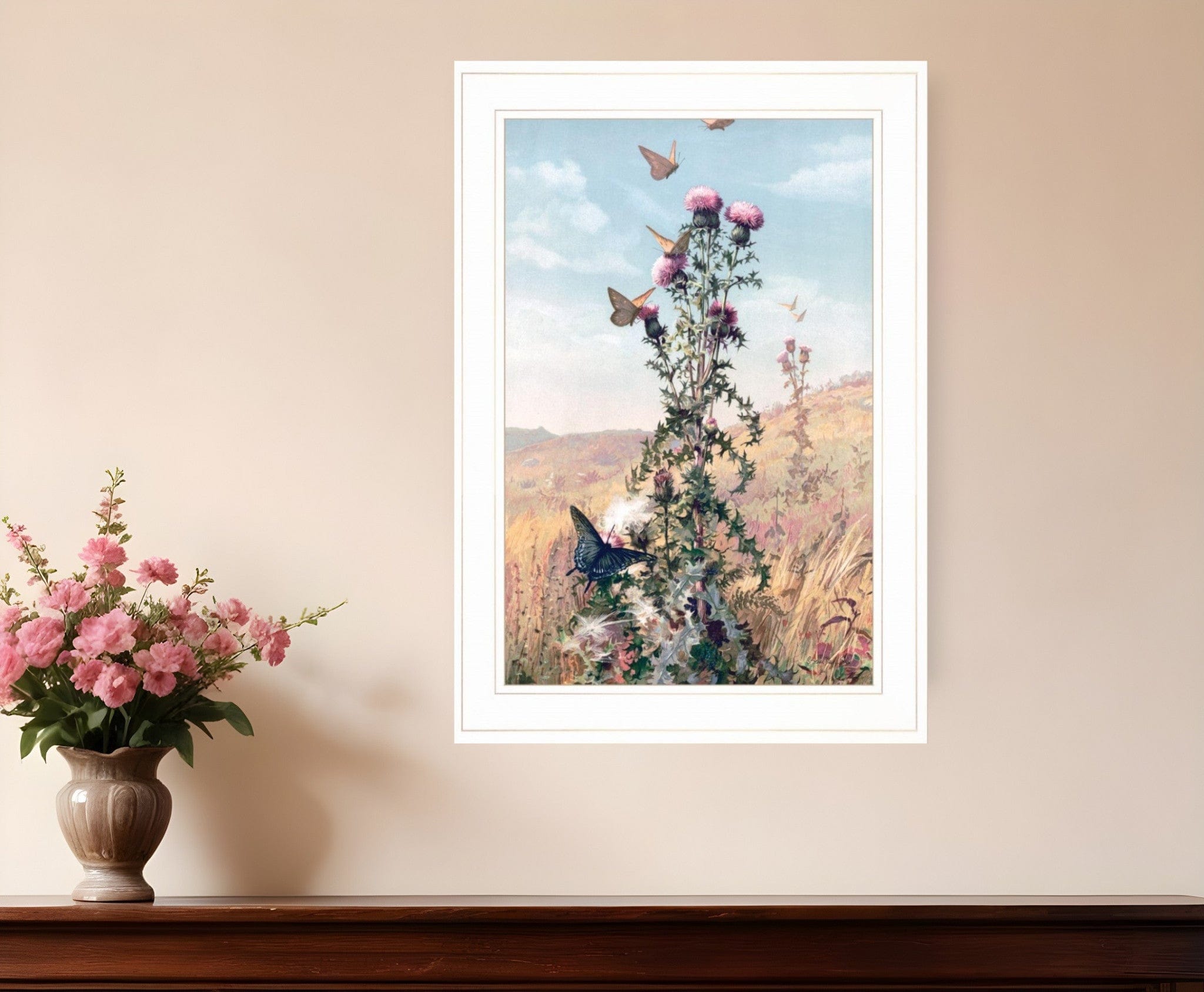 Meadow Butterflies 1 White Framed Print Wall Art - Homeroots