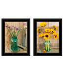 Set Of Two Country Sunflowers and Chives 2 Black Framed Print Wall Art - Homeroots