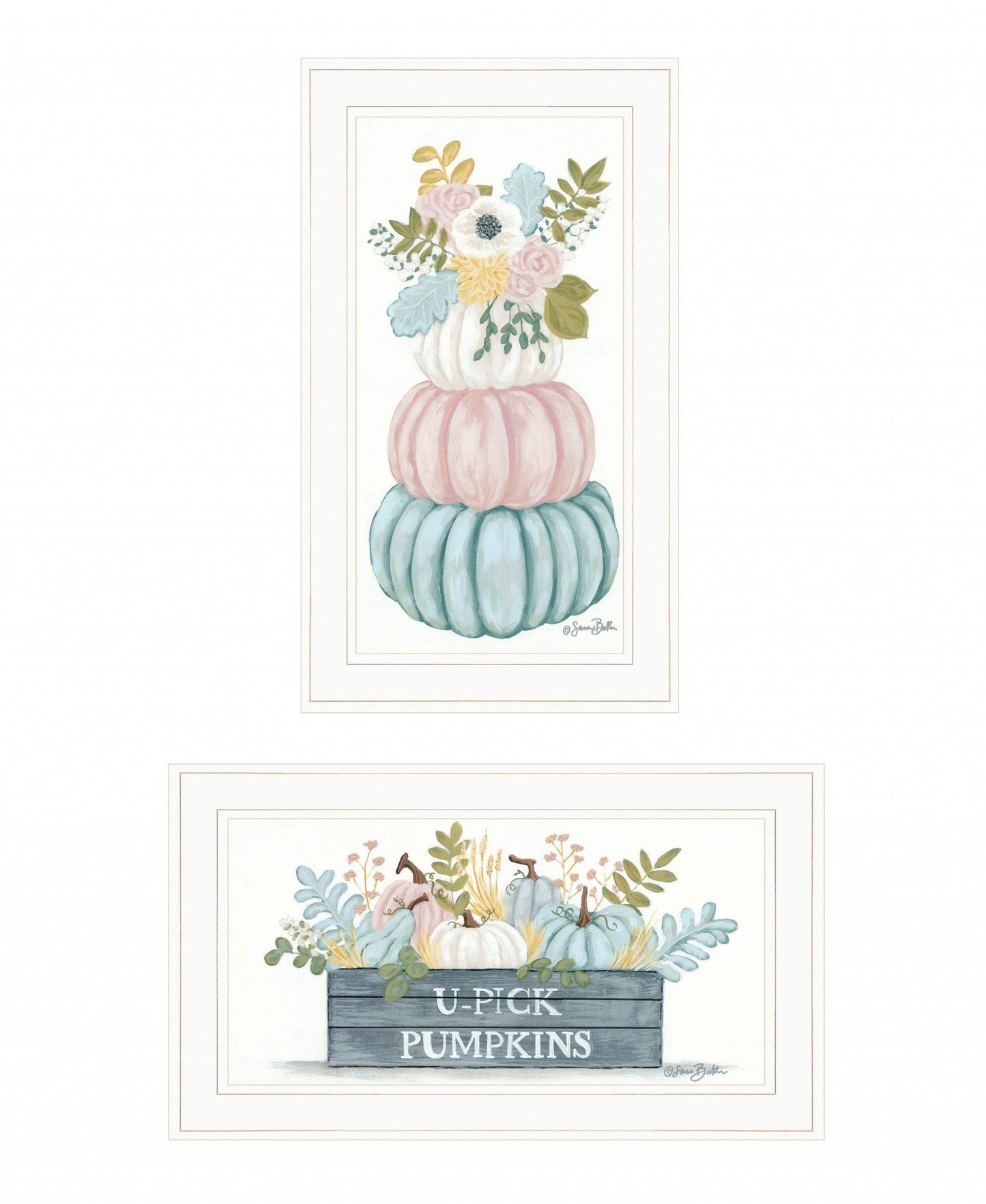 Set Of Two Floral Pumpkins 1 White Framed Print Wall Art - Homeroots - Flyclothing LLC