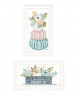 Set Of Two Floral Pumpkins 1 White Framed Print Wall Art - Homeroots - Flyclothing LLC