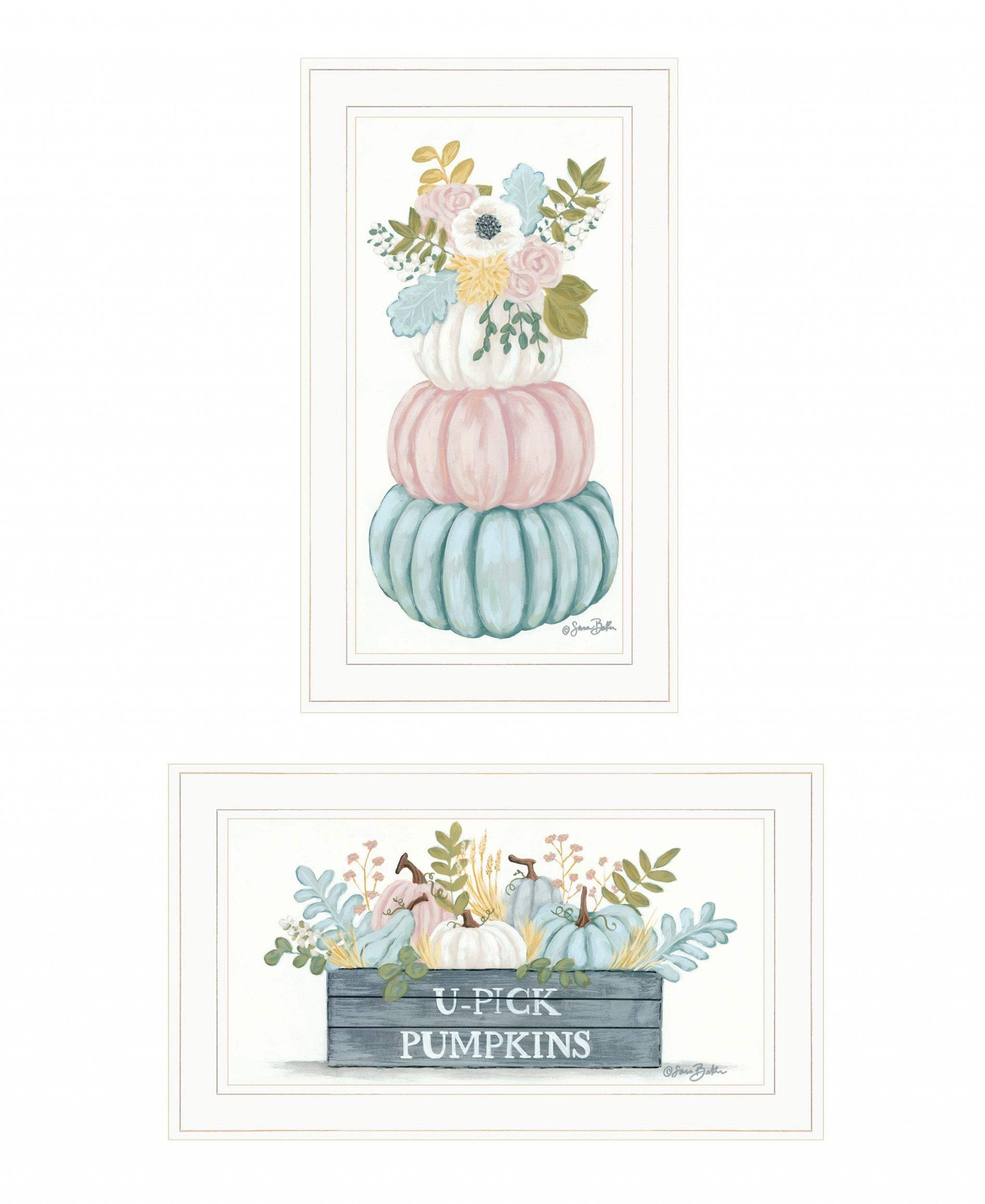 Set Of Two Floral Pumpkins 1 White Framed Print Wall Art - Homeroots - Flyclothing LLC