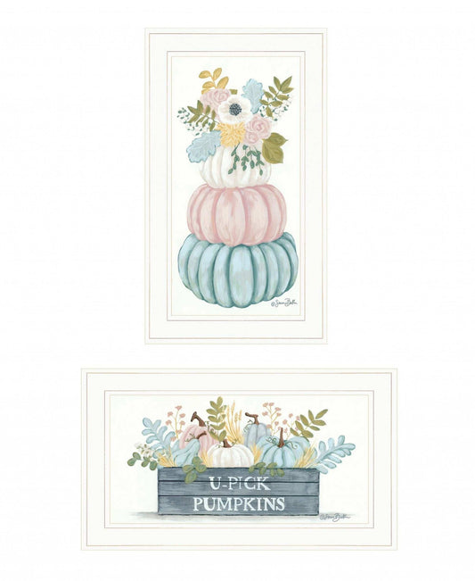 Set Of Two Floral Pumpkins 1 White Framed Print Wall Art - Homeroots - Flyclothing LLC