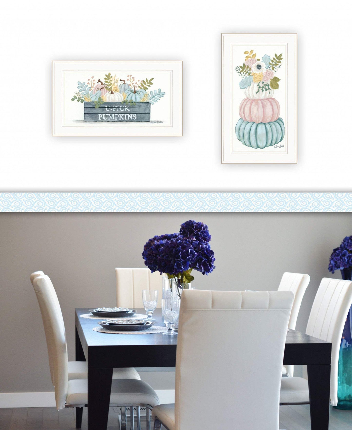 Set Of Two Floral Pumpkins 1 White Framed Print Wall Art - Homeroots - Flyclothing LLC