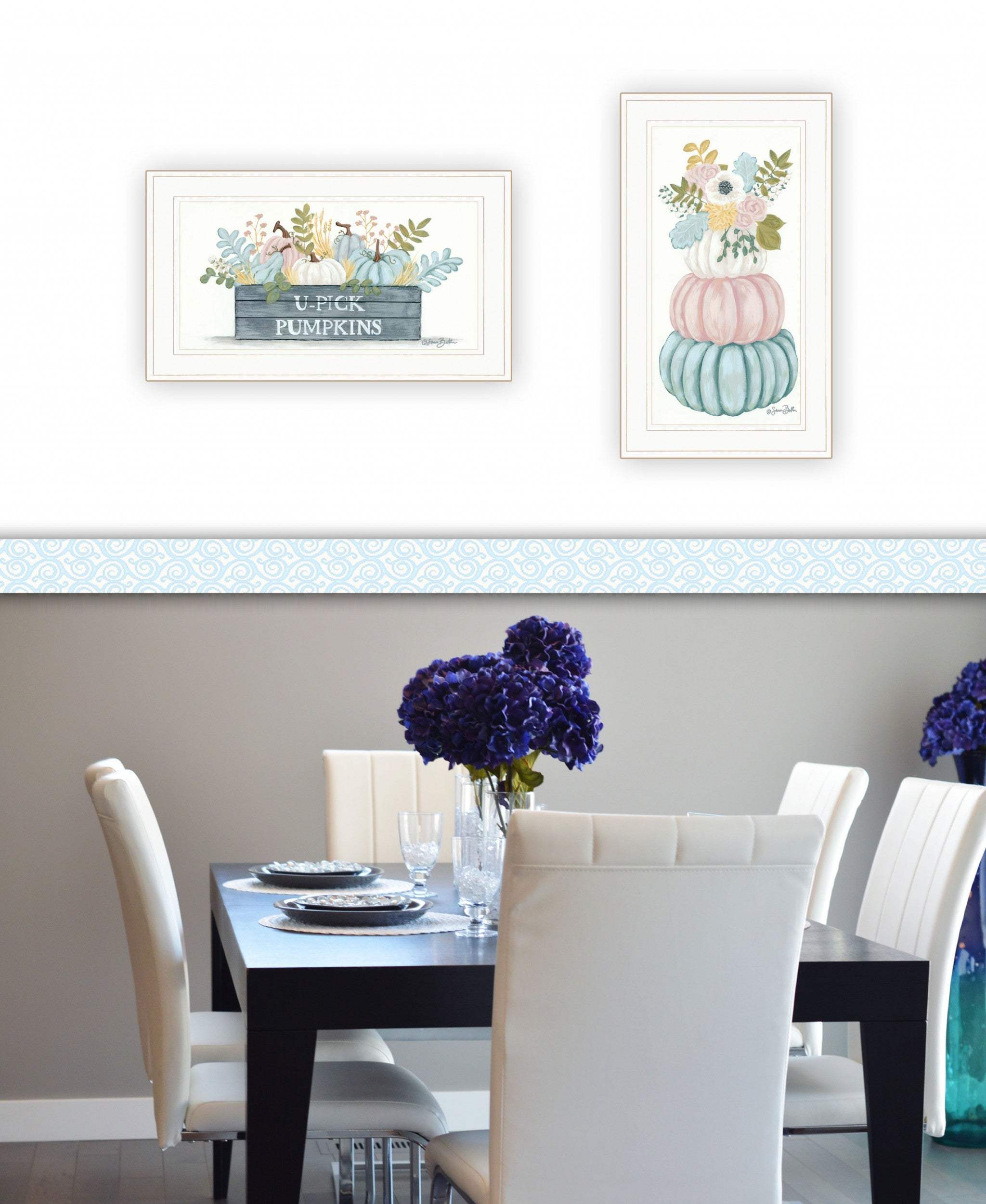 Set Of Two Floral Pumpkins 1 White Framed Print Wall Art - Homeroots - Flyclothing LLC
