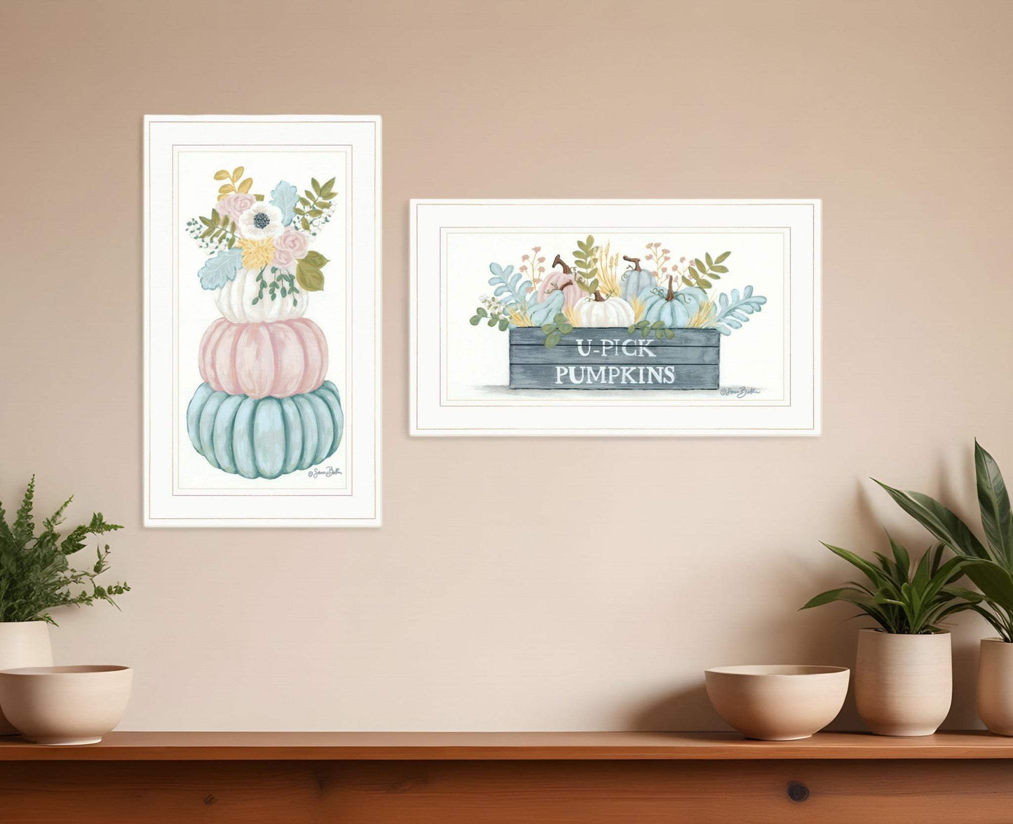Set Of Two Floral Pumpkins 1 White Framed Print Wall Art - Homeroots - Flyclothing LLC