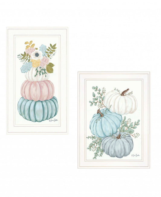 Set Of Two Floral Pumpkins 2 White Framed Print Wall Art - Homeroots - Flyclothing LLC