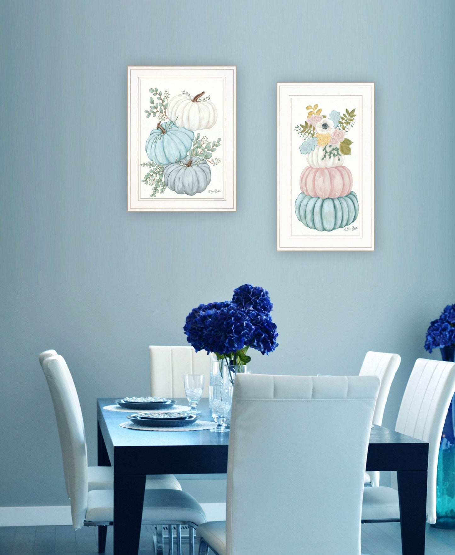 Set Of Two Floral Pumpkins 2 White Framed Print Wall Art - Homeroots - Flyclothing LLC
