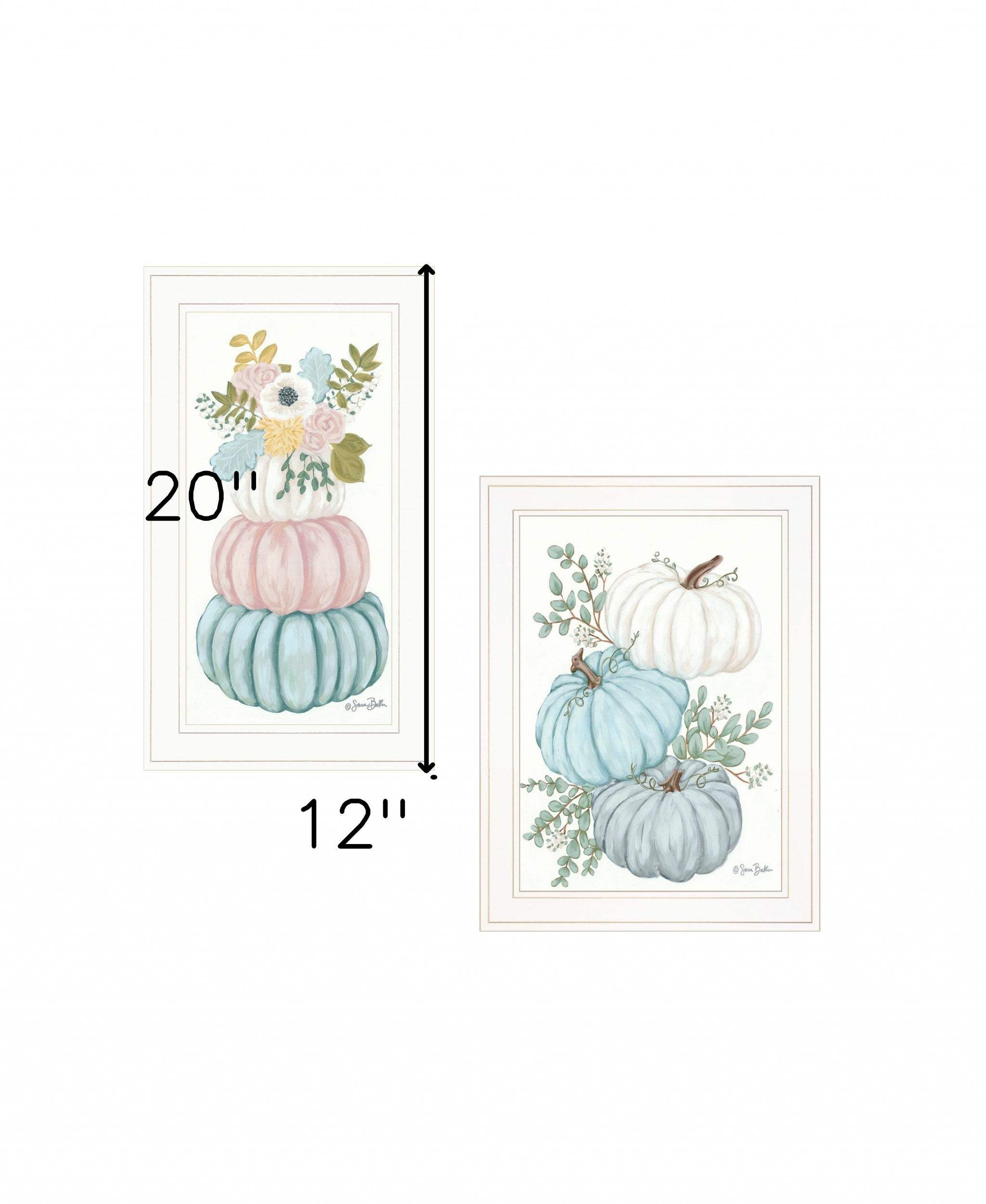 Set Of Two Floral Pumpkins 2 White Framed Print Wall Art - Homeroots - Flyclothing LLC