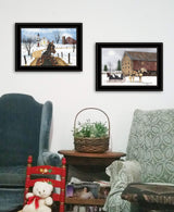 Set Of Two Sleigh Bells Ring 1 Black Framed Print Wall Art - Homeroots - Flyclothing LLC