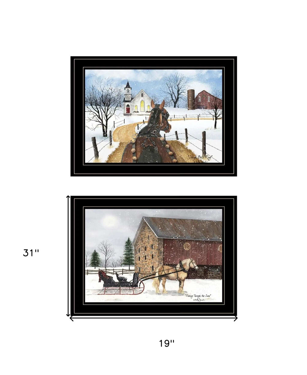 Set Of Two Sleigh Bells Ring 1 Black Framed Print Wall Art - Homeroots - Flyclothing LLC