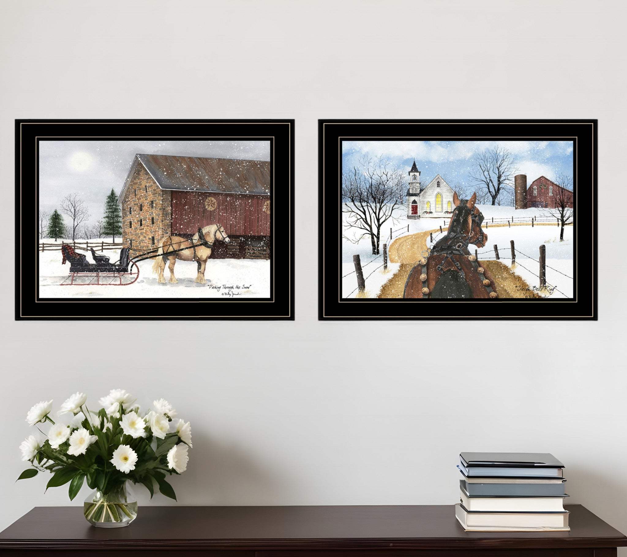 Set Of Two Sleigh Bells Ring 1 Black Framed Print Wall Art - Homeroots - Flyclothing LLC