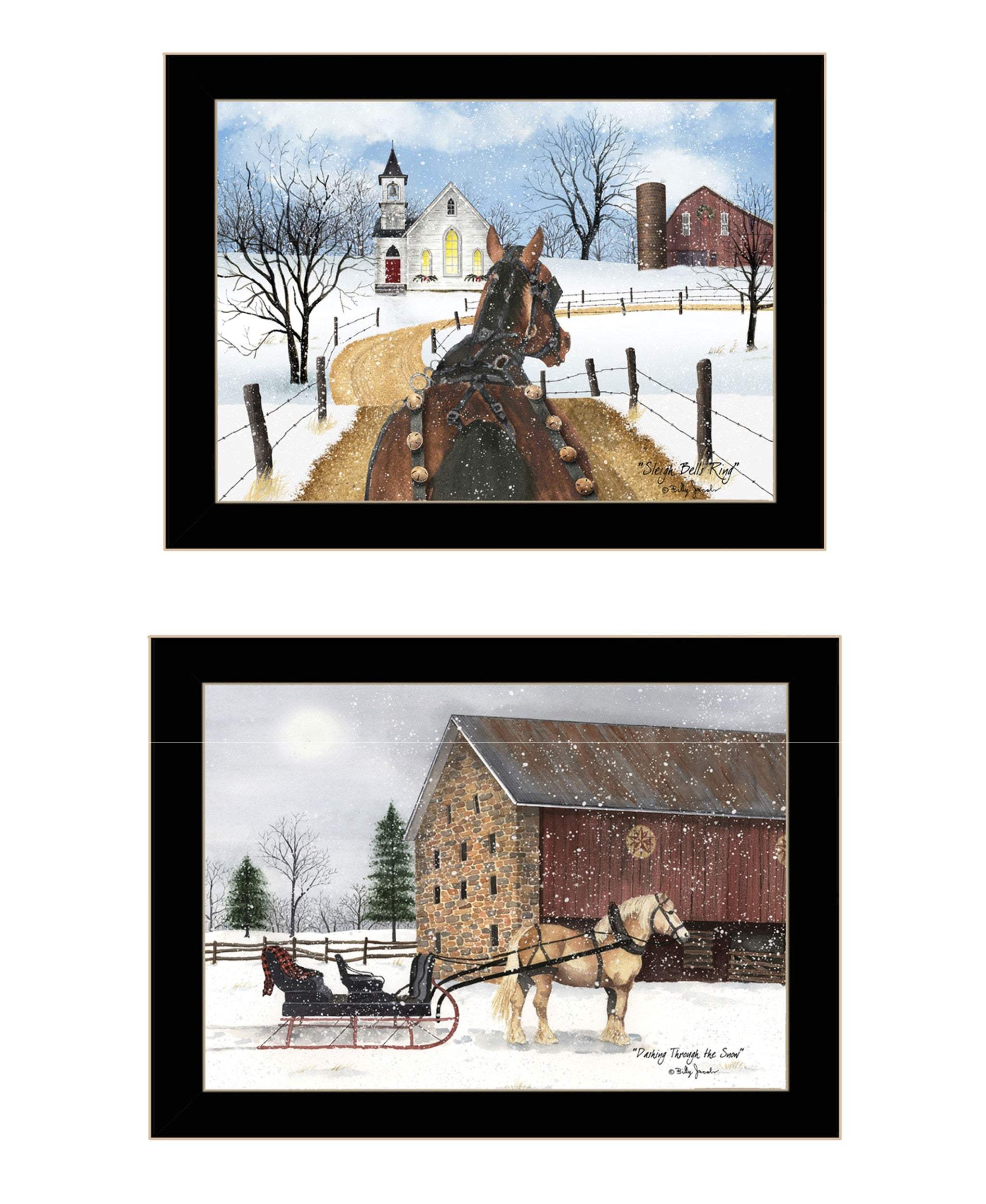 Set Of Two Sleigh Bells Ring 2 Black Framed Print Wall Art - Homeroots - Flyclothing LLC