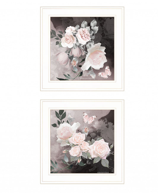 Set Of Two Noir Roses 1 White Framed Print Wall Art - Homeroots