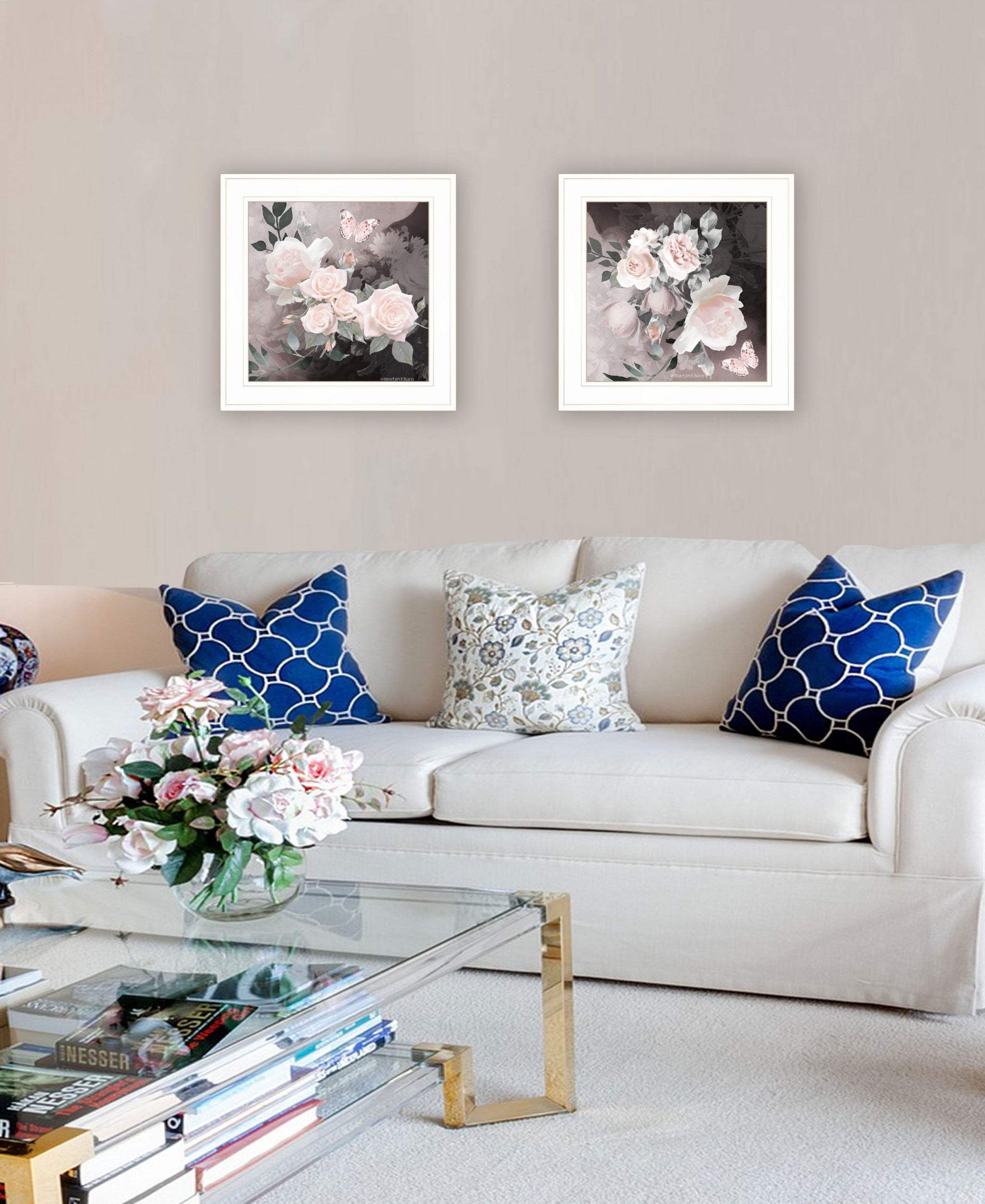 Set Of Two Noir Roses 1 White Framed Print Wall Art - Homeroots - Flyclothing LLC