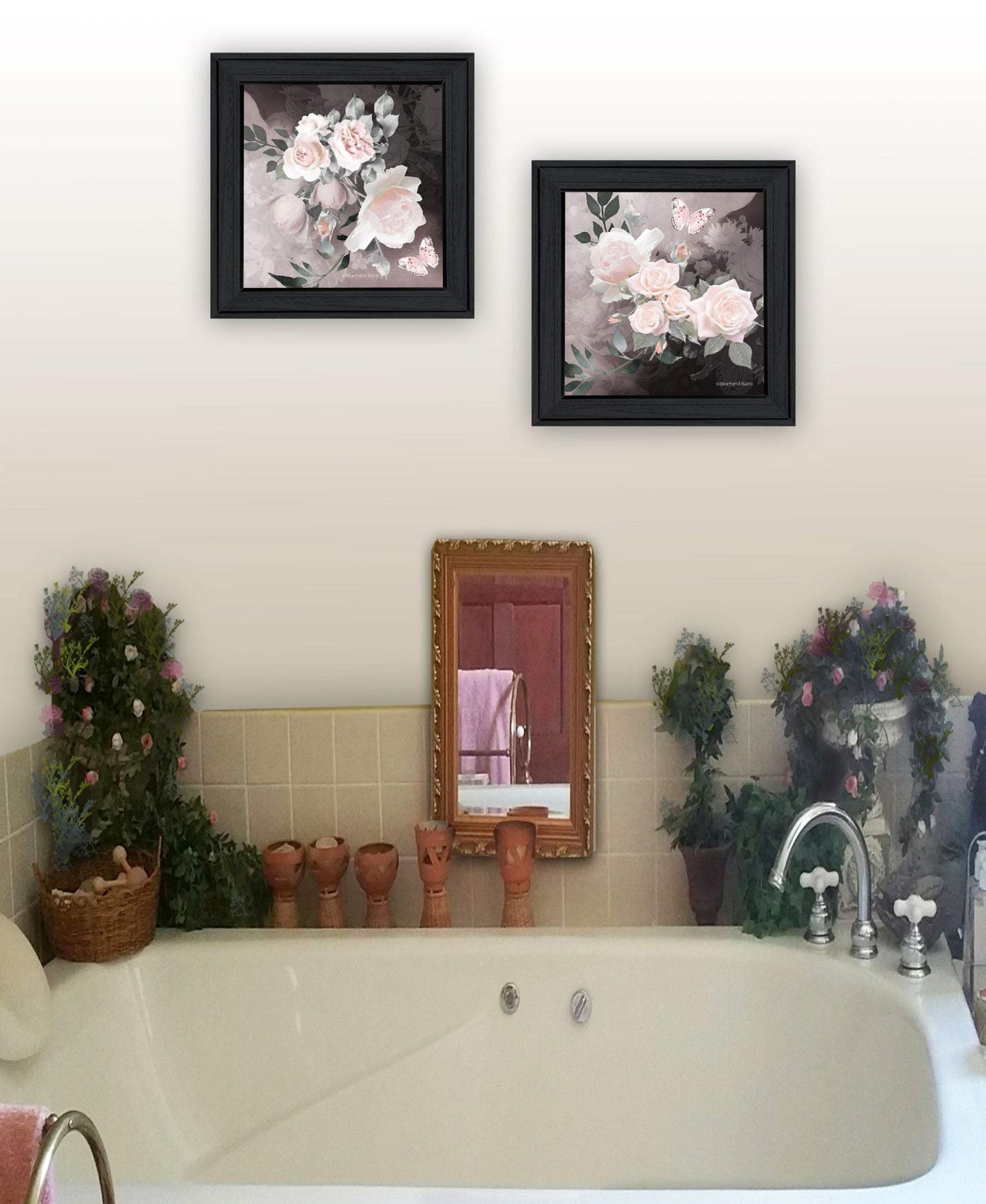 Set Of Two Noir Roses 2 Black Framed Print Wall Art - Homeroots - Flyclothing LLC