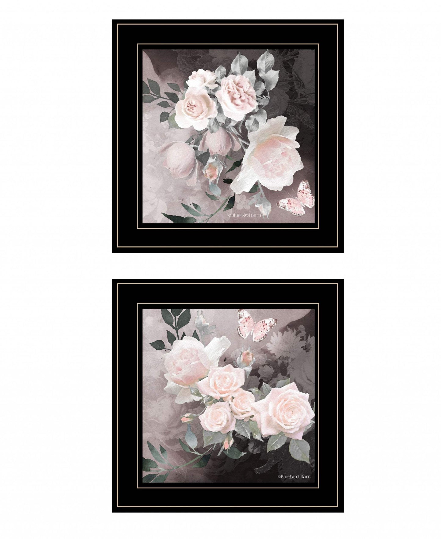 Set Of Two Noir Roses 3 Black Framed Print Wall Art - Homeroots - Flyclothing LLC