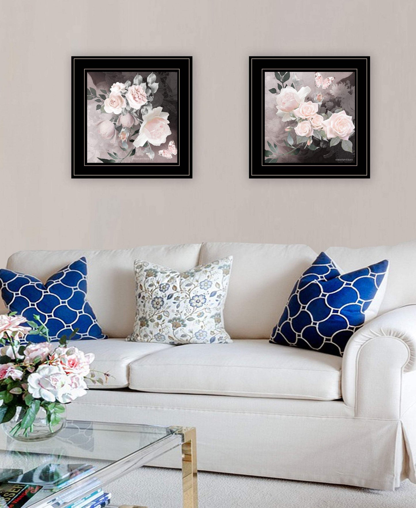 Set Of Two Noir Roses 3 Black Framed Print Wall Art - Homeroots - Flyclothing LLC
