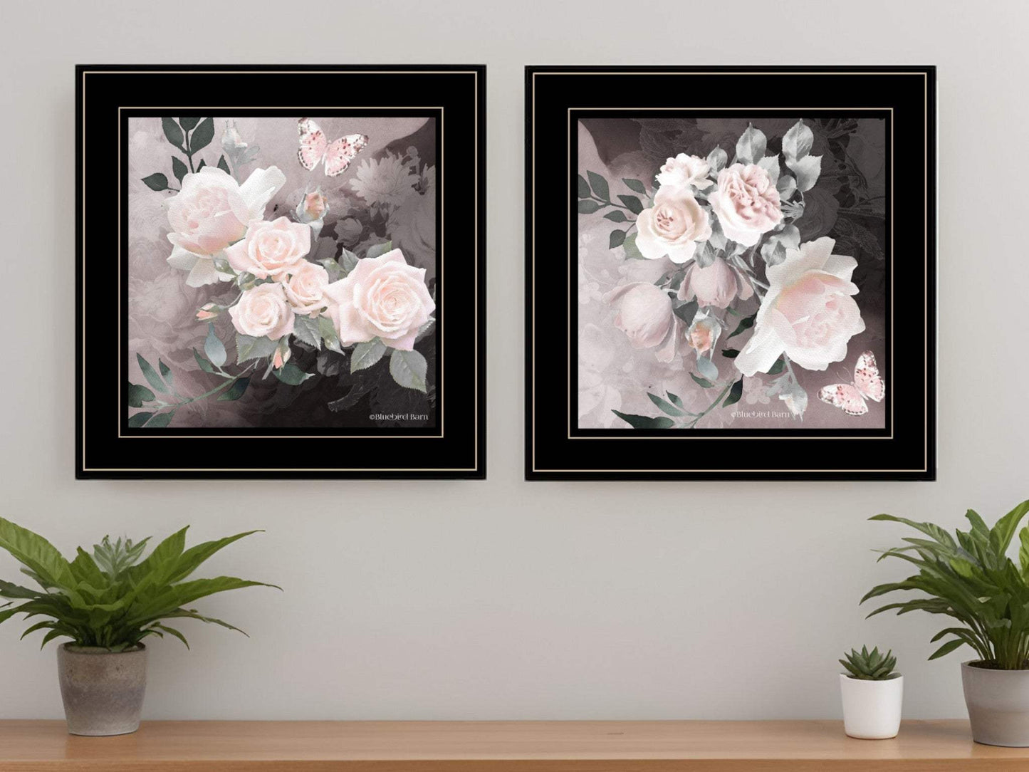Set Of Two Noir Roses 3 Black Framed Print Wall Art - Homeroots - Flyclothing LLC