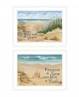 Set Of Two Sand Castle and Footprints 2 White Framed Print Wall Art - Homeroots - Flyclothing LLC