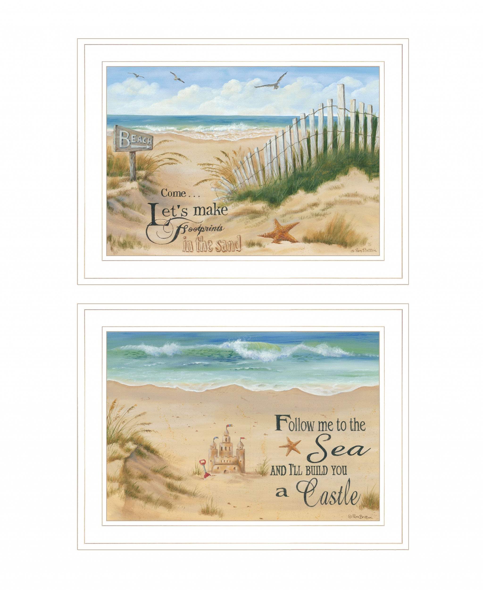 Set Of Two Sand Castle and Footprints 2 White Framed Print Wall Art - Homeroots - Flyclothing LLC