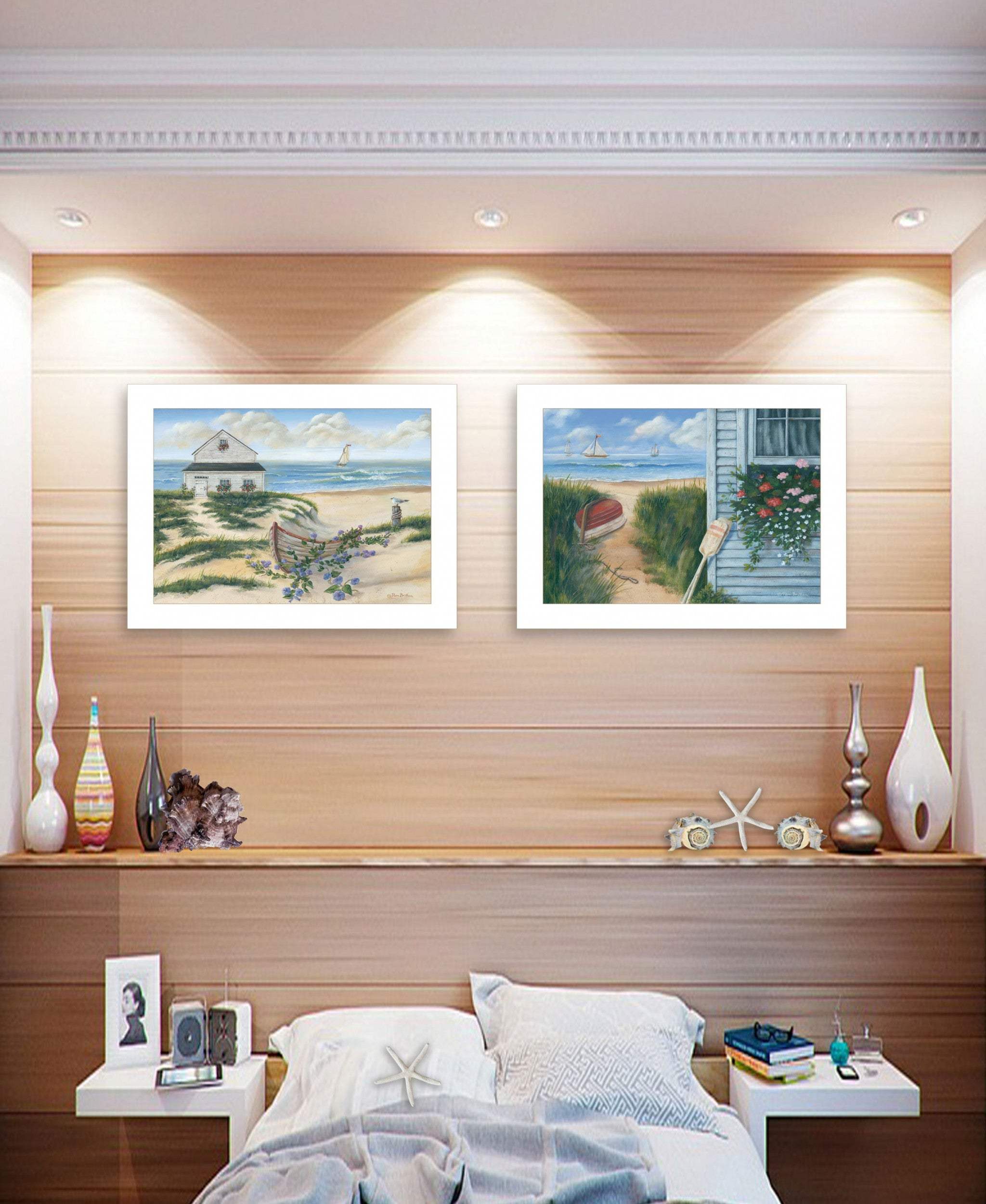 Set Of Two Sand Castle and Footprints 3 White Framed Print Wall Art - Homeroots - Flyclothing LLC