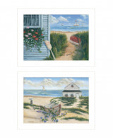 Set Of Two Sand Castle and Footprints 3 White Framed Print Wall Art - Homeroots - Flyclothing LLC