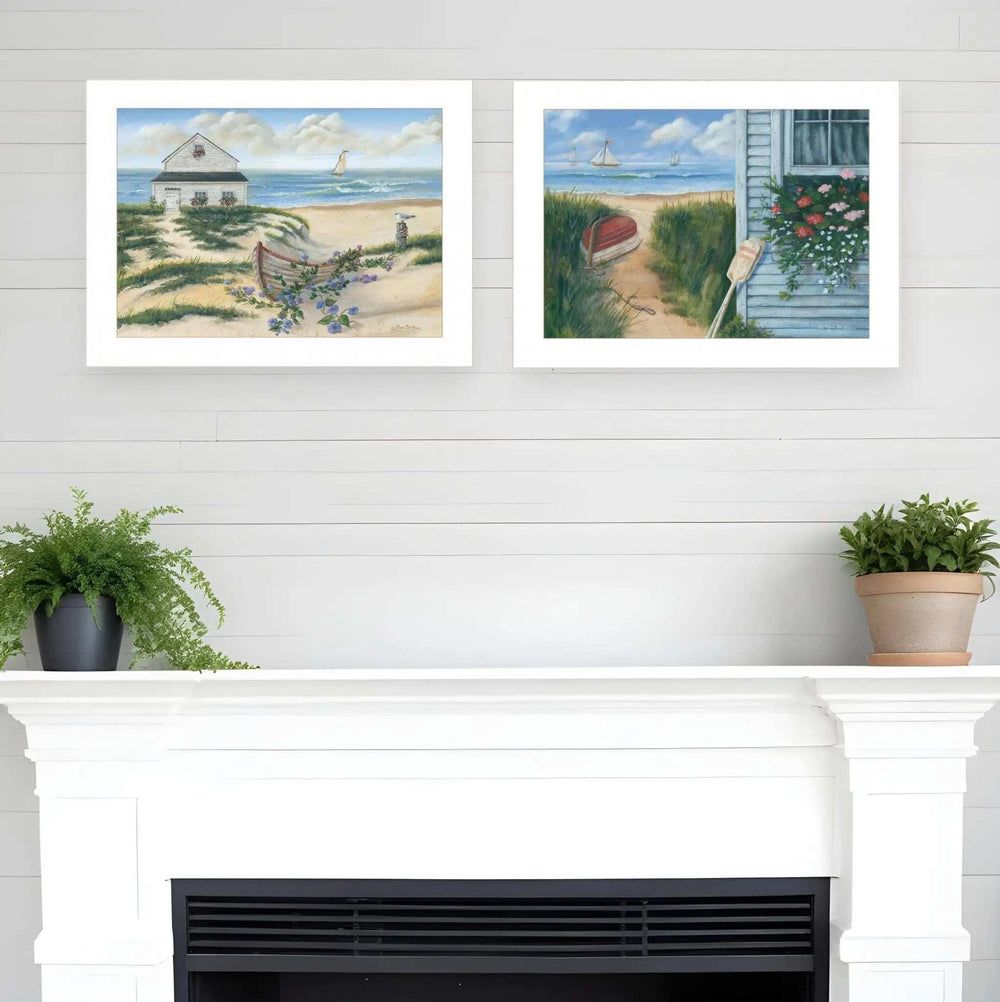Set Of Two Sand Castle and Footprints 3 White Framed Print Wall Art - Homeroots - Flyclothing LLC