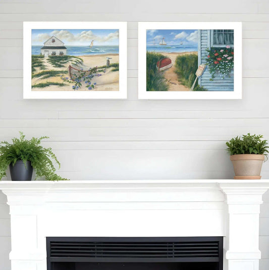 Set Of Two Sand Castle and Footprints 3 White Framed Print Wall Art - Homeroots - Flyclothing LLC