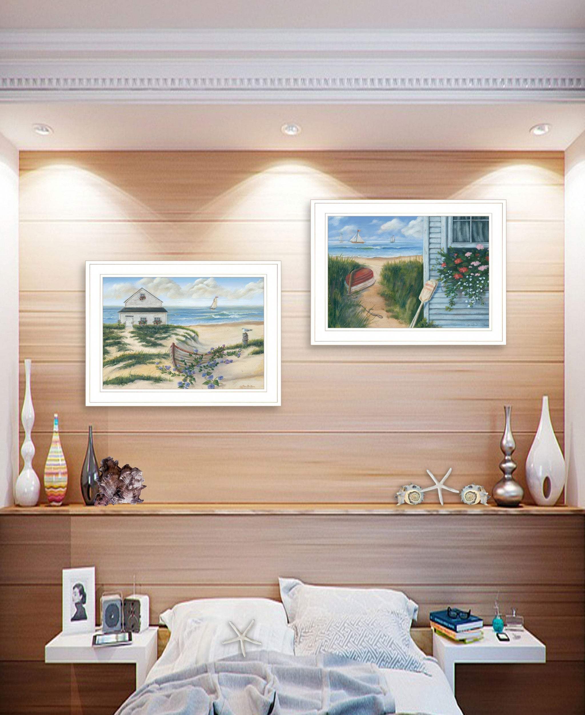 Set Of Two Sand Castle and Footprints 4 White Framed Print Wall Art - Homeroots - Flyclothing LLC