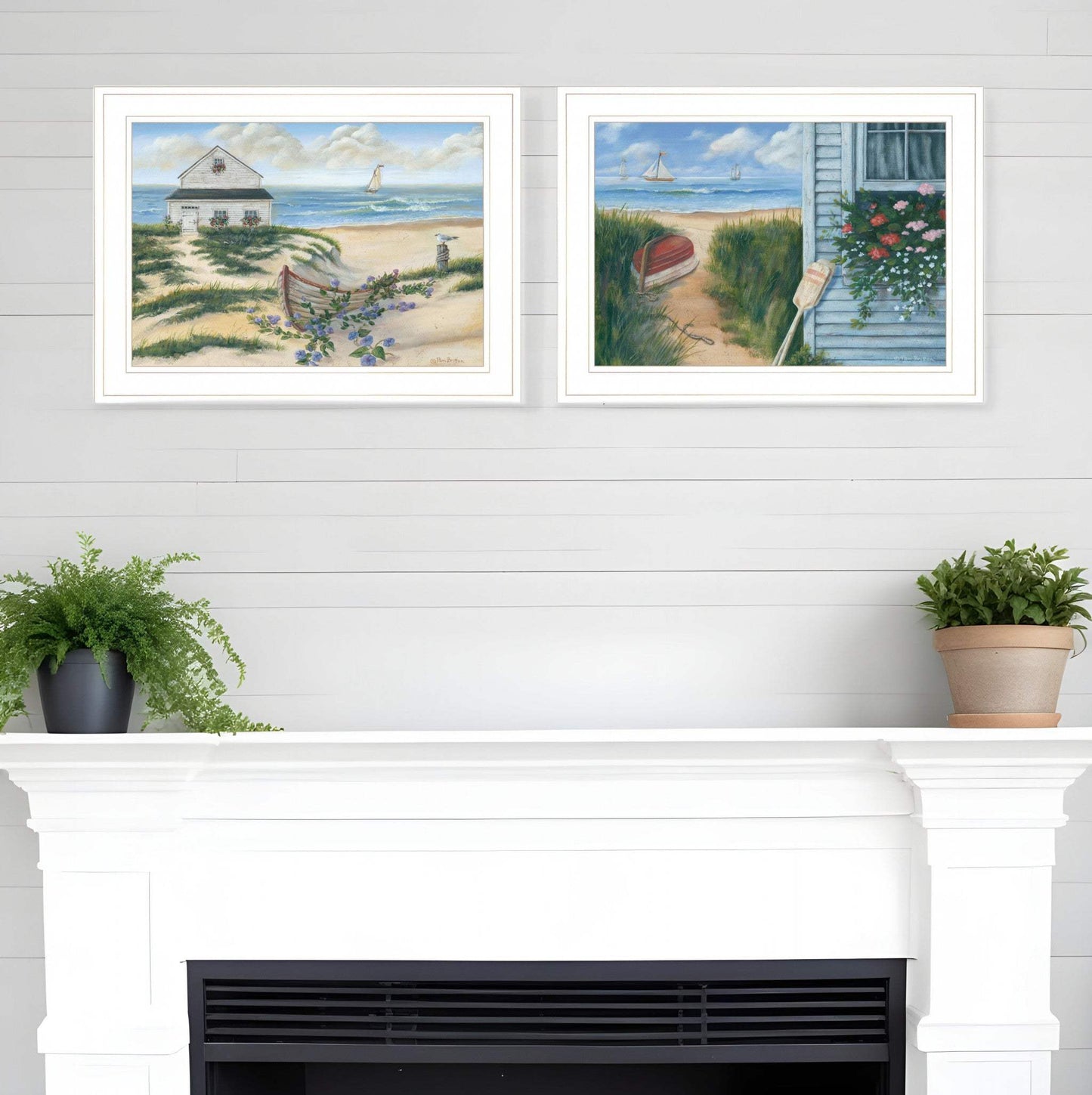 Set Of Two Sand Castle and Footprints 4 White Framed Print Wall Art - Homeroots - Flyclothing LLC