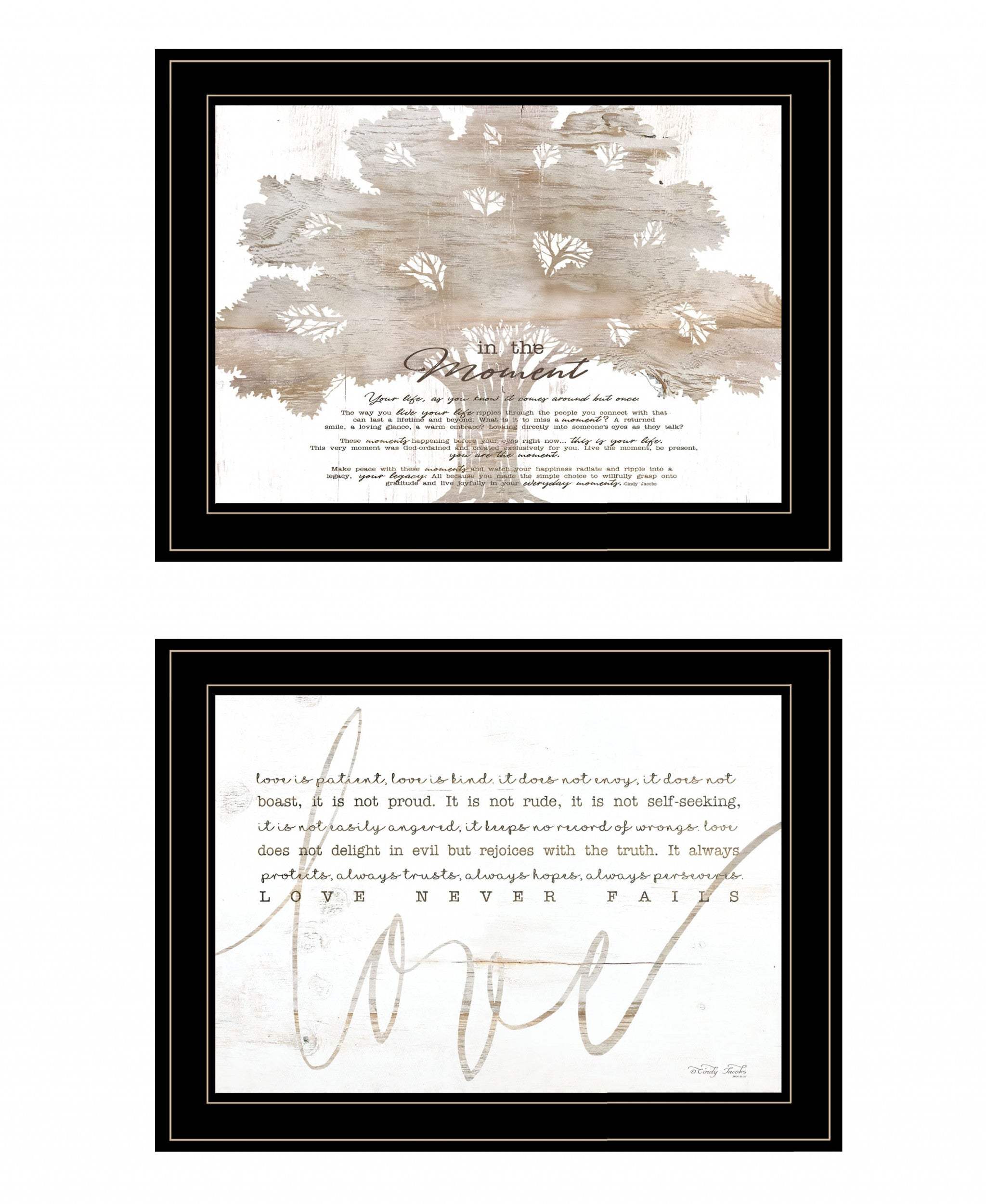 Set Of Two Love or In the Moment 1 Black Framed Print Wall Art - Homeroots - Flyclothing LLC