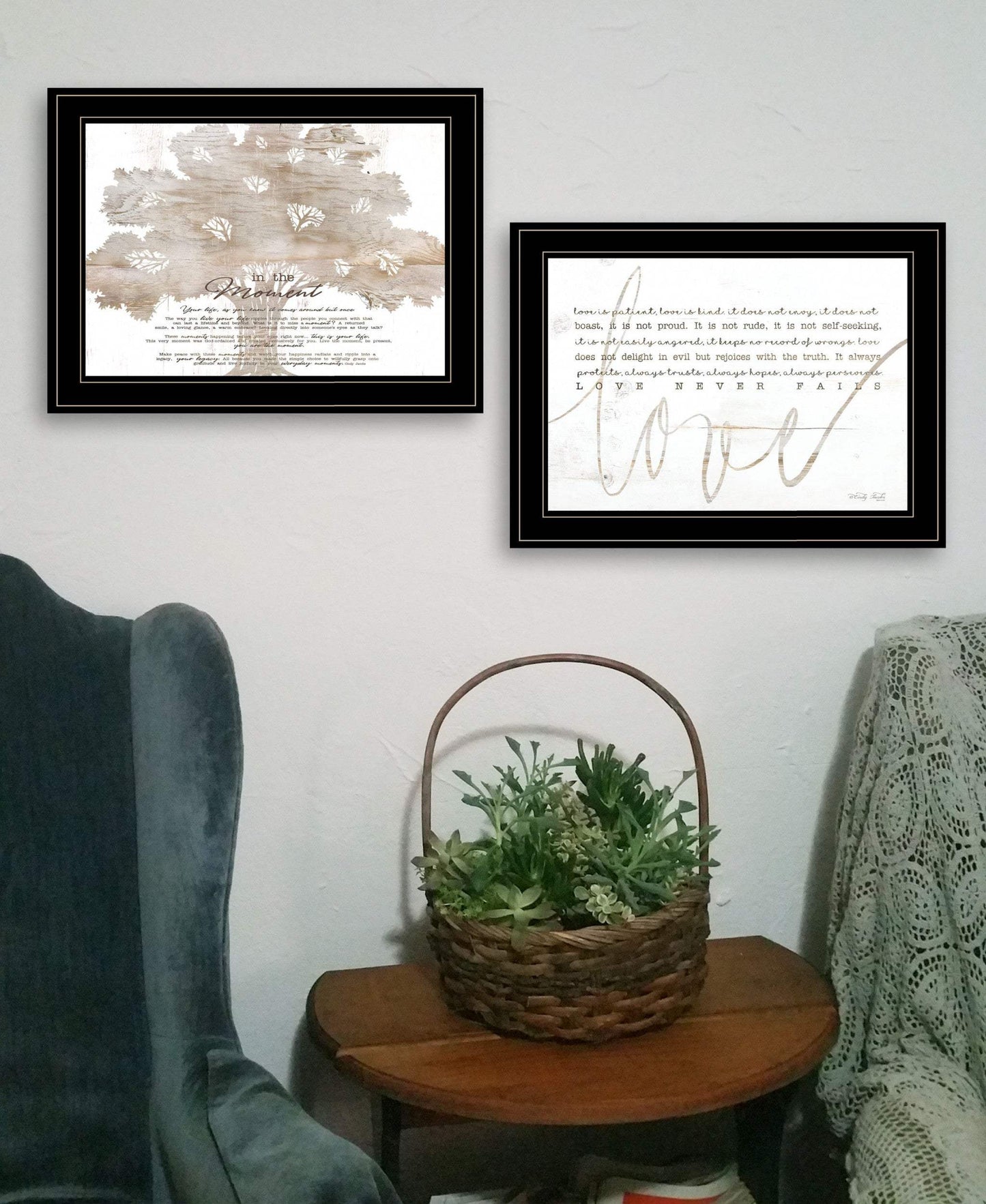 Set Of Two Love or In the Moment 1 Black Framed Print Wall Art - Homeroots - Flyclothing LLC