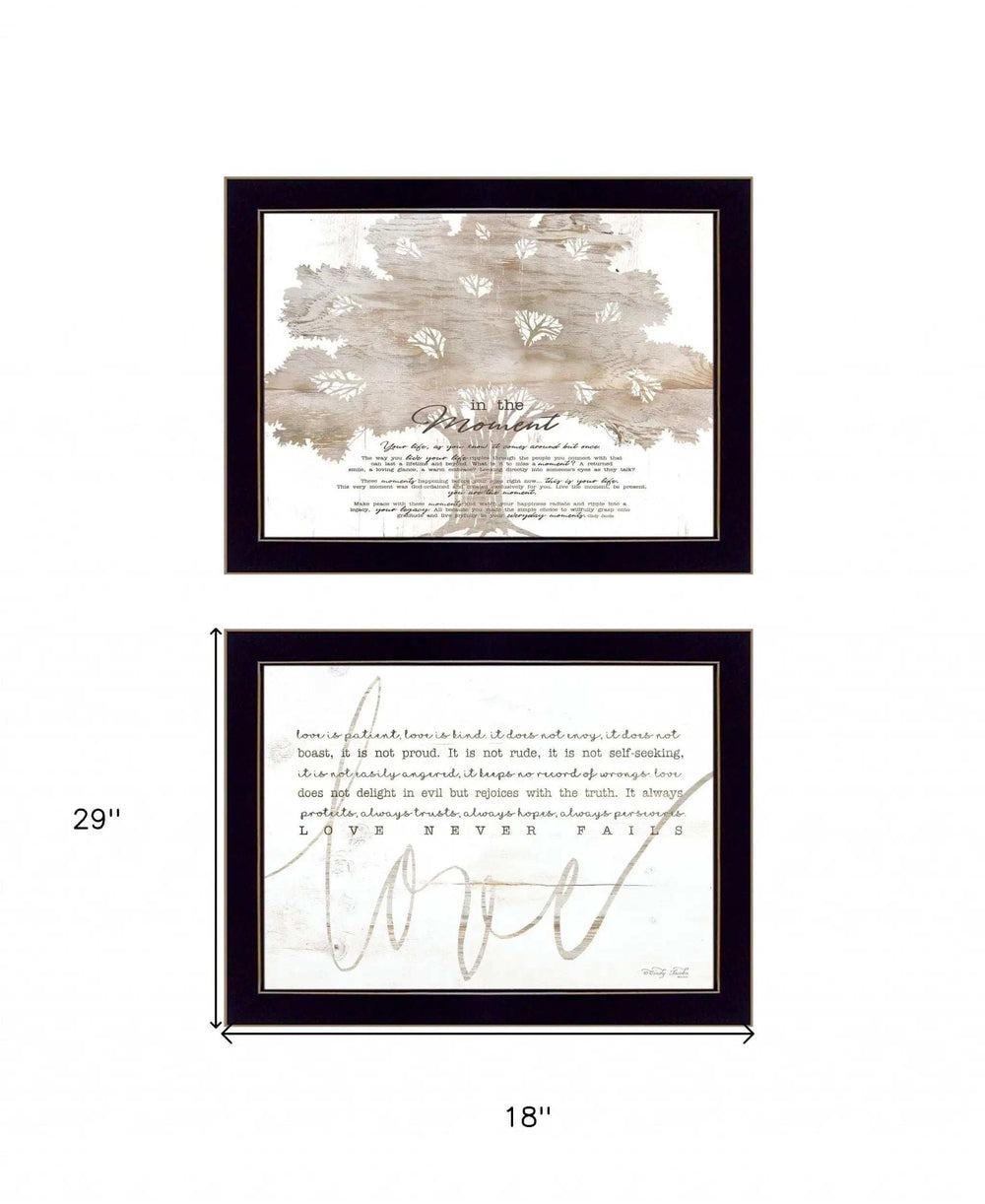 Set Of Two Love or In the Moment 2 Black Framed Print Wall Art - Homeroots - Flyclothing LLC