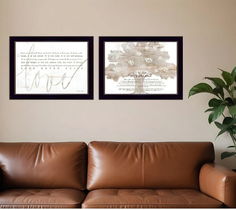 Set Of Two Love or In the Moment 2 Black Framed Print Wall Art - Homeroots