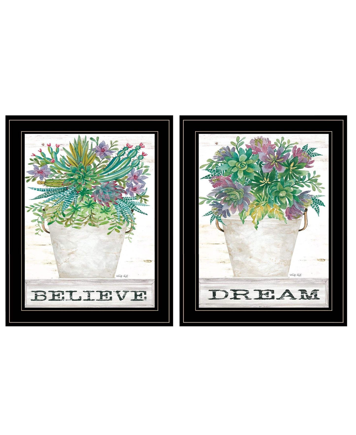 Set Of Two Succulents Dream and Believe Black Framed Print Wall Art - Homeroots - Flyclothing LLC