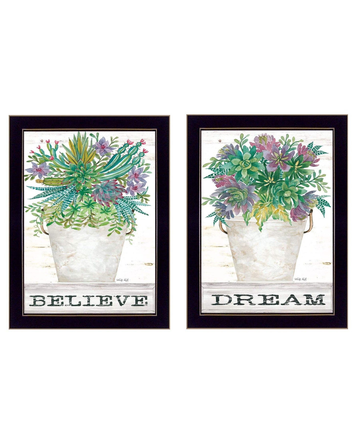 Set Of Two Succulents Dream and Believe Black Framed Print Wall Art - Homeroots - Flyclothing LLC